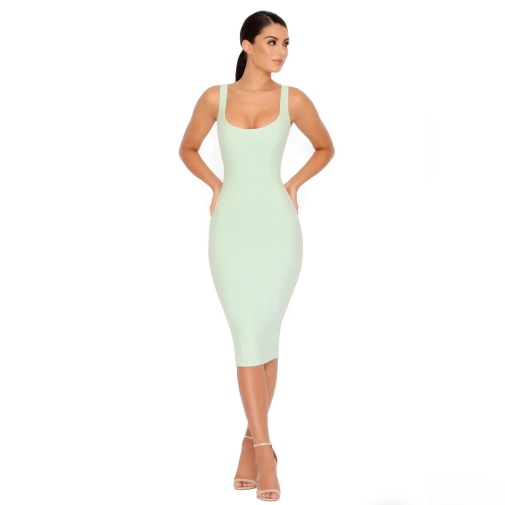 Oh Polly True To Form Double Layer Midi Dress Mint